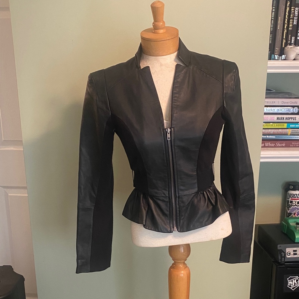 BCBGeneration Black Leather Peplum detailing Jacket